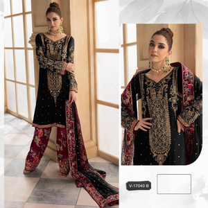 Women's Salwar Kameez Velvet Embroidered Top and Net Embroidered dupatta velvet Bottom <b>Party</b> Style All Seasons Quick Dry - Product Image 2