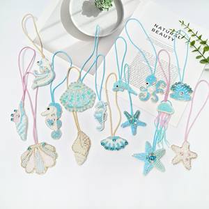 Pronto Estoque Handmade Rhinestone Frisado Shell Starfish Jellyfish Sea Horse Estrela Pendurado Corda Patches Crystal Bag Lanyard Patch - Product Image 1