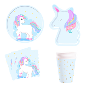 Ensemble de vaisselle jetable DAMAI pour fête licorne, assiettes et serviettes, pour anniversaire de filles, avec motif étoiles - Product Image 3