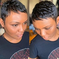 Perruques Courtes Pixie en Gros, Perruques de Cheveux Humains Dégradées avec Frange, Perruque Brésilienne Remy en Dentelle pour Femmes Noires, Faite Entièrement à la Machine