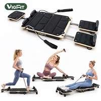 Peralatan Pilates 5-in-1 dengan Bantalan Kaki Terpisah Ganda, Papan Pilates Reformer dengan Sandaran Kepala yang Dapat Disesuaikan untuk Latihan Inti