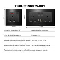 Salida dual universal cepillada de aleación de aluminio, enchufes de interruptores de pared de Malta del Reino Unido con interruptor de luz eléctrica de cargador rápido Usb tipo C