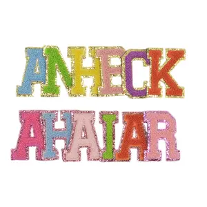 Custom DIY Towel Lightning/Heart Letter Patches Christmas Decoration Appliques Sequin Chenille Embroidery Patches