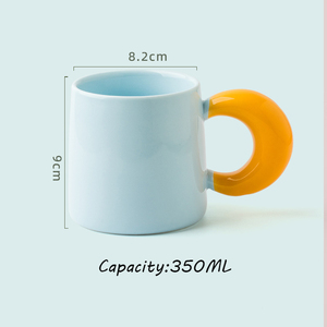 Gran oferta coreana 350ml personalizado cerámica en forma de luna mango taza de café agua y leche desayuno taza de té con interior esmaltado y mango - Product Image 2