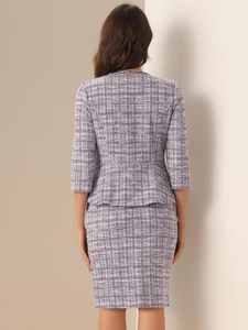 <span class=keywords><strong>Traje</strong></span> de negocios elegante para mujer, falda de <span class=keywords><strong>Tweed</strong></span> de 2 <span class=keywords><strong>piezas</strong></span> y chaqueta de manga <span class=keywords><strong>3</strong></span>/4, patrón sólido informal formal de otoño, talla XL para uso en la oficina - Product Image 2