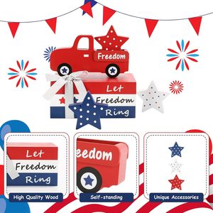 Set de Decoración de Madera para el 4 de Julio, Camión Rojo, Estrella, Decoración de Mesa, Centros de Mesa Rojos, Blancos y Azules para el Día de la Independencia - Product Image 6