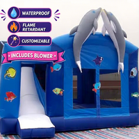 Château gonflable commercial de qualité supérieure en forme de dauphin avec zone de jeu, piscine et toboggan