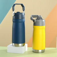 JWH OEM 18oz 22oz Bouteille d'eau de sport en acier inoxydable à double paroi pour voiture de voyage isolée avec couvercle en paille Bouteille à vide avec poignée