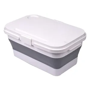 Cesta plegable portátil de plástico para picnic, caja de almacenamiento con tapa y mango, 16L, para acampar