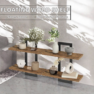 Étagères flottantes en bois d'ingénierie sculpté, murales, à double niveau, modernes - Gain de place pour salon, chambre, salle de bain, outils - Product Image 2
