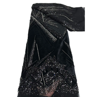 Tissu en dentelle de velours brodé de nouvelle conception NI.AI, tissu en dentelle perlée, tissu en dentelle à paillettes brillantes avec des perles
