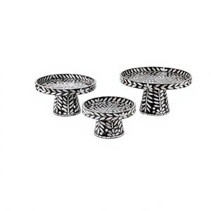 Set Of 3 Wood And Mother Of Pearl Cake Stand Different Sizes Round Shape Cake Fruits Stand By Home Arts - Product Image 1