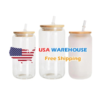 Entrepôt aux États-Unis stocké 12oz 16oz clair givré sublimation blancs verre Mason Jar peut bière tasse en verre avec couvercle en bambou et paille