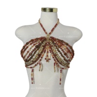 Top Halter Perlé Bohème Fait Main avec Perles en Résine Vertes et Brunes et Perles de Pierres Précieuses Mélangées pour Soirées en Boîte de Nuit et Festivals de Musique
