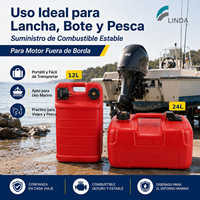 Réservoir de Carburant Marin en PEHD 12L 24L avec Indicateur de Niveau, Tuyau en Option, Double Connecteur pour Bateau Hors-Bord