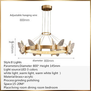 リビングダイニングルームの装飾のための豪華な創造的なLED3色の掛かるライト銅の蝶のシャンデリア - Product Image 6