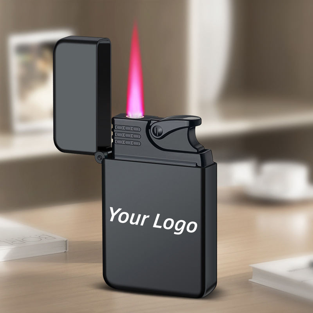 Custom Logo Wholesale Metal Lighter Red Flame Inflatable Refill Lighters Laser Ultra-thin Customized Butane Gas Lighter