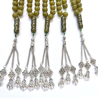Perles de prière en jade d'olive perle de pierre d'inquiétude nouveaux modèles chapelet musulman Tesbih Souvenir islamique perles de pierres précieuses naturelles
