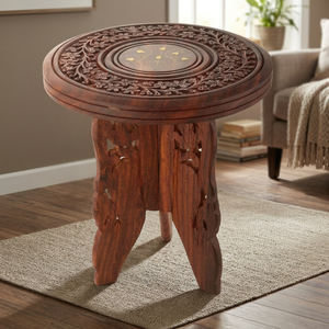 Modern Rose Wood Eco-Friendly Handmade Durable Folding Carved Antique Brown Side Table Home Bedroom Living Room Office Use <b>Lamp</b> - Product Image 3