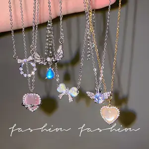 2024 Wholesale Fairy Jewelry Pearl Zircon Titanium Steel Necklace Women's Clavicle Chain Choker
