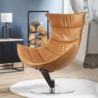Chaise de salon moderne en velours en fibre de verre, fauteuil pivotant en cuir véritable