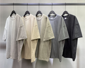 T-Shirt <span class=keywords><strong>Vintage</strong></span> di Alta Qualità con Effetto Acid Wash, Stampa Personalizzata Multicolore, Maglietta Oversize 100% Cotone per Uomo - Product Image 1