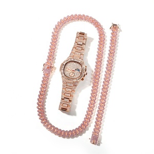 Hot Sale Women Accessories Crystal Rhinestone Diamond <strong>Rose</strong> <strong>Gold</strong> <strong>Watch</strong> Bling Bling Jewelry Necklace Bracelet <strong>Set</strong> - Product Image 2