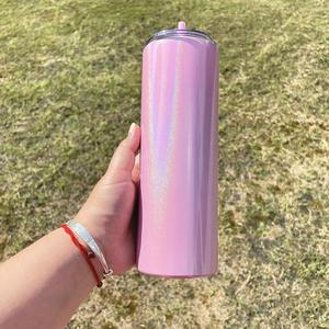 25PACK-USA Warehouse Blank Sublimation 20oz Holographic <b>Macaron</b> Shimmer Glitter Non-tapered Straight Tumbler With Colorful Straw - Product Image 5