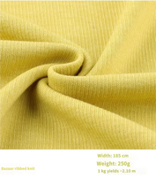 Tissu côtelé en maille pour vêtements féminins, robes, vêtements de détente, 67% polyester, 27% rayonne, 6% élasthanne, 250 GSM, tissu côtelé élastique
