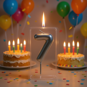 Bougie d'anniversaire Party Love numéro 7, 6 cm, décoration de gâteau - Product Image 1