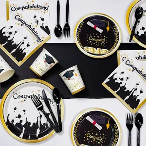 Nicro卒業新学期テーマパーティー用品テーブルデコレーション使い捨て紙食器生分解性大学院セット