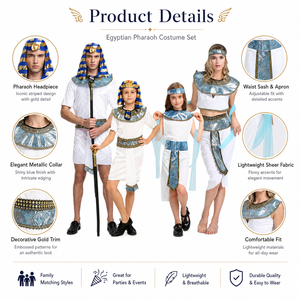 Disfraz de Faraón Egipcio Cleopatra de Lujo para Familias, Hombres, Mujeres y Niños, para Halloween o Carnaval, Color Beige - Product Image 3