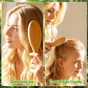 Lot en gros de brosses à cheveux en bois de bambou naturel et peignes démêlants à dents larges avec peigne à queue de rat et brosses à poils naturels - Product Image 4