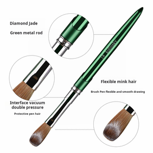 Pinceau à ongles en acrylique 100% Kolinsky, taille 16, manche en métal vert, virole sertie, logo personnalisé - Product Image 3