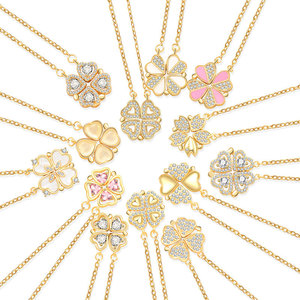 Wholesale Women's Fashion Four <strong>Leaf</strong> <strong>Clover</strong> <strong>Necklace</strong> 2 in 1 Convertible Love Heart Foldable Creative Clavicle Chain - Product Image 6