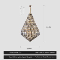 Lampu gantung kristal emas besar mewah, lampu gantung kristal kelas atas untuk vila, pintu masuk tangga, lorong, Hotel, lobi, rumah