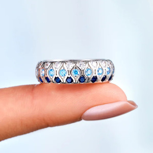 Anello ad arco con gemma blu per donna, gioiello creativo ed elegante per le dita - Product Image 5
