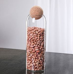 Pot en verre transparent minimaliste de 1100 ml, bouteille de stockage alimentaire hermétique avec bouchon en liège rond, boîte de rangement pour café, thé, épices - Product Image 6