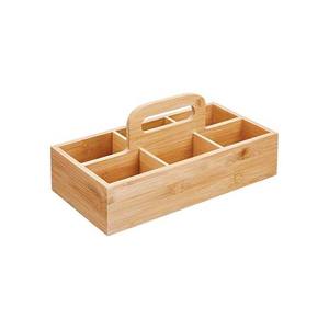 6 Compartments Portable Bamboo Organizer with Handle Compact Design Fits Small Spaces Ideal for Kitchen <b>Office</b> Bathroom <b>Storage</b> - Product Image 2