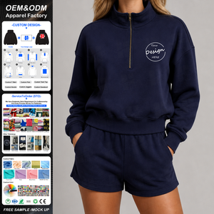 Sweat à capuche polaire demi-zip pour femme en coton bouclette brossé, épaules tombantes, logo brodé personnalisé, coupe oversize - Product Image 1