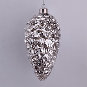 Personnalisé vintage led lumineux argent mercure en verre soufflé pendaison de noël pomme de pin en forme ornements produits pour <span class=keywords><strong>vente</strong></span> - Product Image 1
