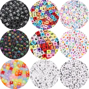 Russian and english colorful 6mm number 100pcs/bag acrylic square cube letter beads wholesale for jewelry making