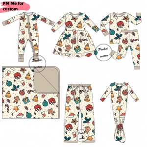 Vente de gros Vêtements de Noël en bambou biologique à impression réactive personnalisée Barboteuses pour bébés Ensemble de pyjama en bambou pour garçons et filles - Product Image 1