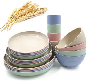 Набор посуды из 20 предметов из пшеничной соломы, легкие тарелки, миски, чашки, набор небьющейся посуды, набор для пикника, вечеринки, барбекю