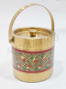 Premium Matte Gold Stainless Steel Ice <b>Bucket</b> <b>with</b> <b>Lid</b> and Ice Tong Enamel Print Double Wall Barware for Home Party - Product Image 4