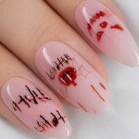 Faux ongles à presser en gros pour Halloween, forme amande, motif rouge sanglant, art fantôme, logo personnalisé, réutilisables pour fêtes et vacances