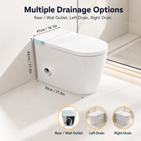 Toilette intelligente avec bidet intégré, télécommande, égouttement gauche/droite personnalisé, sortie murale, chasse automatique, toilette intelligente monobloc pour salle de bain