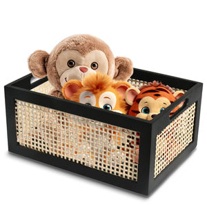 Panier de rangement en bois Rectangle avec poignées boîte décorative pour présentoir cuisine garde-manger organisateur décor - Product Image 1