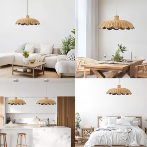 Lampe suspendue en rotin ronde, ampoule LED E27, pour salon et salle à manger, décoration d'hôtel et de maison d'hôtes - Product Image 3