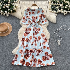 Vestido Camisero de Manga Corta con Estampado de Tinta y Cuello Solapa Estilo Retro para Mujer, Novedad de Verano, con Cinturón Ajustable y Efecto Adelgazante, <span class=keywords><strong>Falda</strong></span> Larga - Product Image 1
